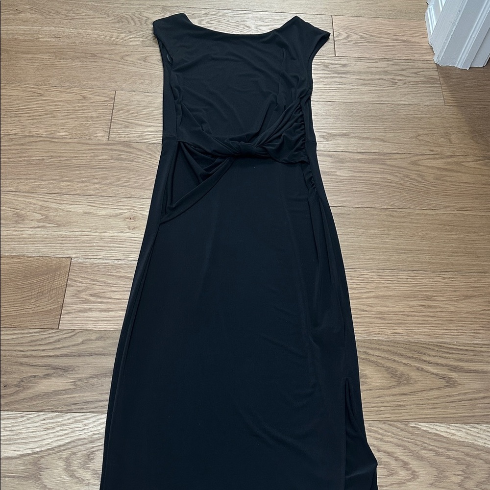 Halston Heritage Black Midi Dress with Front Twist